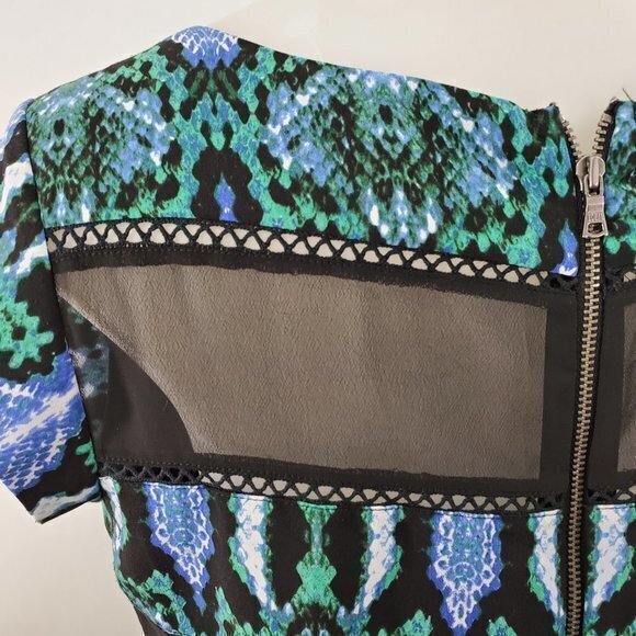 Sam Edelman Dress S Snake Print Blue Green Sheer A‎ - Picture 5 of 8